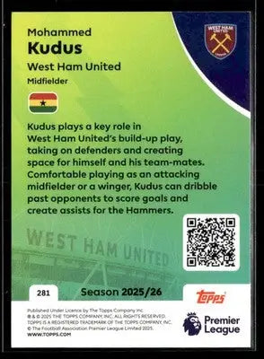 2025-26 Topps Premier League #281 Mohammed Kudus - Soccer Card Single