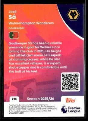 2025-26 Topps Premier League #290 José Sá - Soccer Card Single