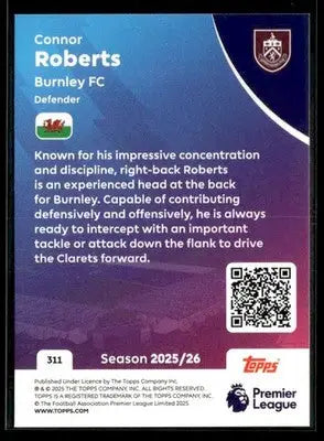 2025-26 Topps Premier League #311 Connor Roberts - Soccer Card Single