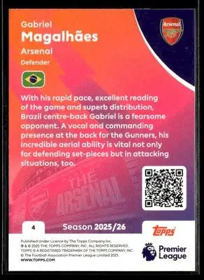 2025-26 Topps Premier League #4 Gabriel Magalhães - Soccer Card Single