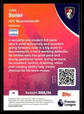 2025-26 Topps Premier League #41 Julio Soler - Soccer Card Single