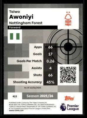 2025-26 Topps Premier League #415 Taiwo Awoniyi