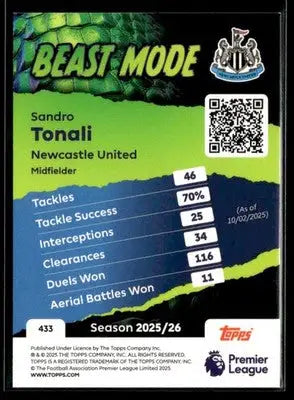 2025-26 Topps Premier League #433 Sandro Tonali - Soccer Card Single