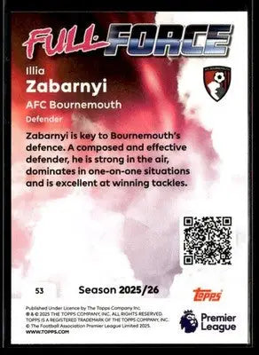 2025-26 Topps Premier League #53 Illia Zabarnyi Rainbow Foil