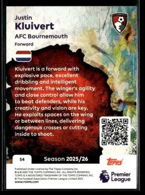 2025-26 Topps Premier League #54 Justin Kluivert Rainbow Foil - Soccer Card Single