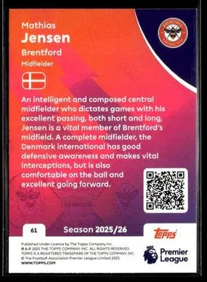 2025-26 Topps Premier League #61 Mathias Jensen - Soccer Card Single