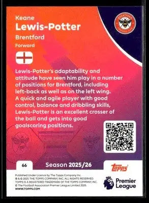 2025-26 Topps Premier League #66 Keane Lewis-Potter - Soccer Card Single