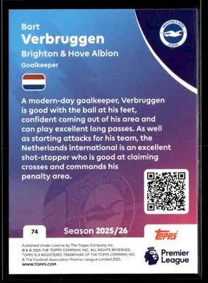 2025-26 Topps Premier League #74 Bart Verbruggen - Soccer Card Single