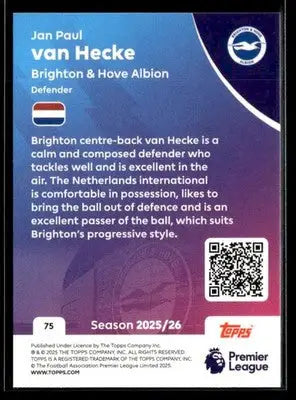 2025-26 Topps Premier League #75 Jan Paul van Hecke - Soccer Card Single