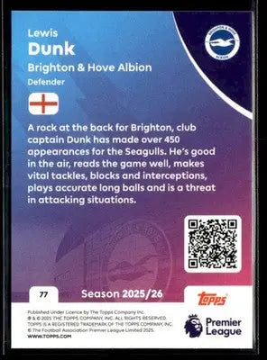 2025-26 Topps Premier League #77 Lewis Dunk - Soccer Card Single