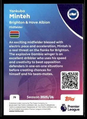 2025-26 Topps Premier League #79 Yankuba Minteh - Soccer Card Single