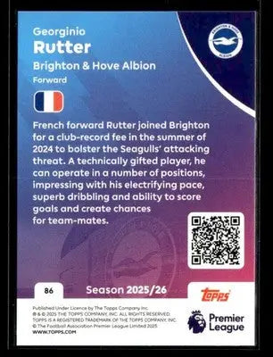 2025-26 Topps Premier League #86 Georginio Rutter - Soccer Card Single