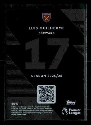 2025-26 Topps Premier League #BE42 Luis Guilherme Black Edge Edition - Soccer Card Single