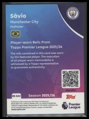 2025-26 Topps Premier League #RE-SAV Sávio Premier Relics Purple Foil #043/199 - Soccer Card Single