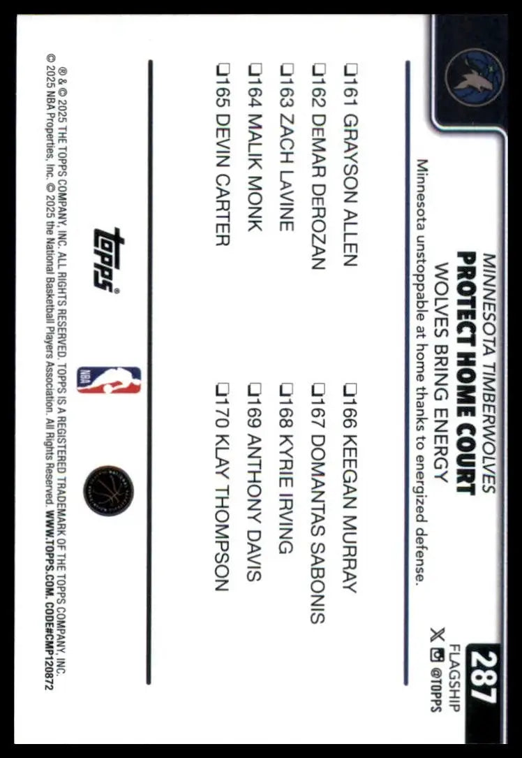 2025-26 Topps Protect Home Court #287 Minnesota Timberwolves Basketball Card NBA - Basketball Card Single