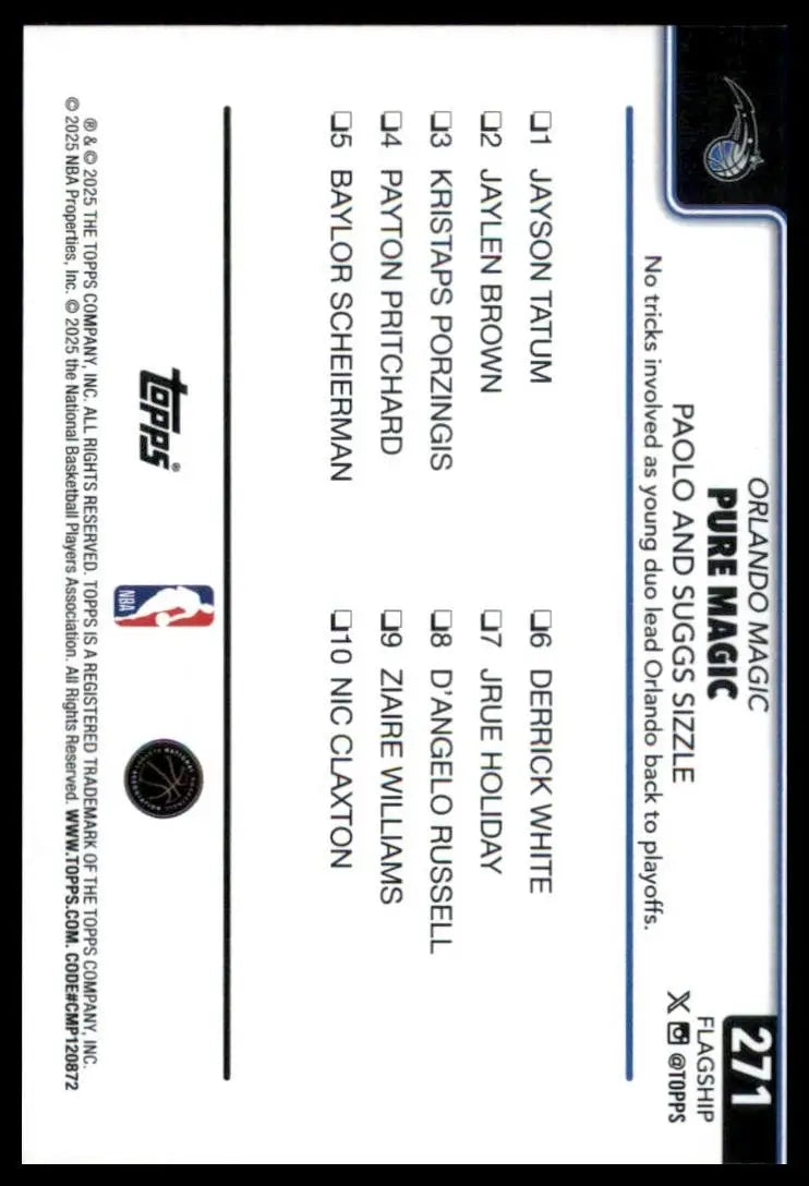 2025-26 Topps Pure Magic Paolo Banchero Suggs #271 Orlando Magic Basketball Card - Basketball Card Single