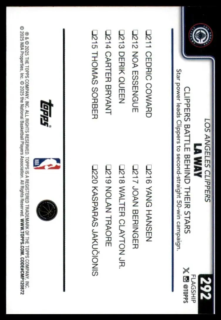2025-26 Topps Rainbow Foil LA Way #292 Los Angeles Clippers Basketball Card NBA - Basketball Card Single