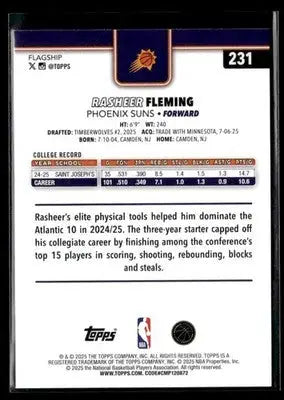 2025-26 Topps Rasheer Fleming #231 RC Phoenix Suns