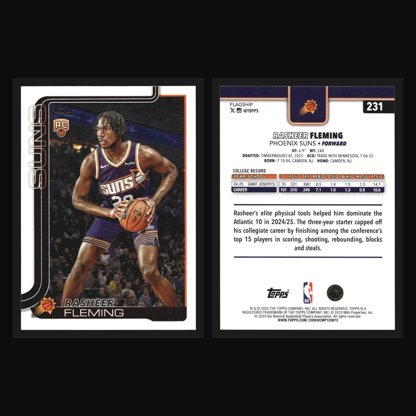 2025-26 Topps Rasheer Fleming #231 RC Phoenix Suns - Basketball Card Single