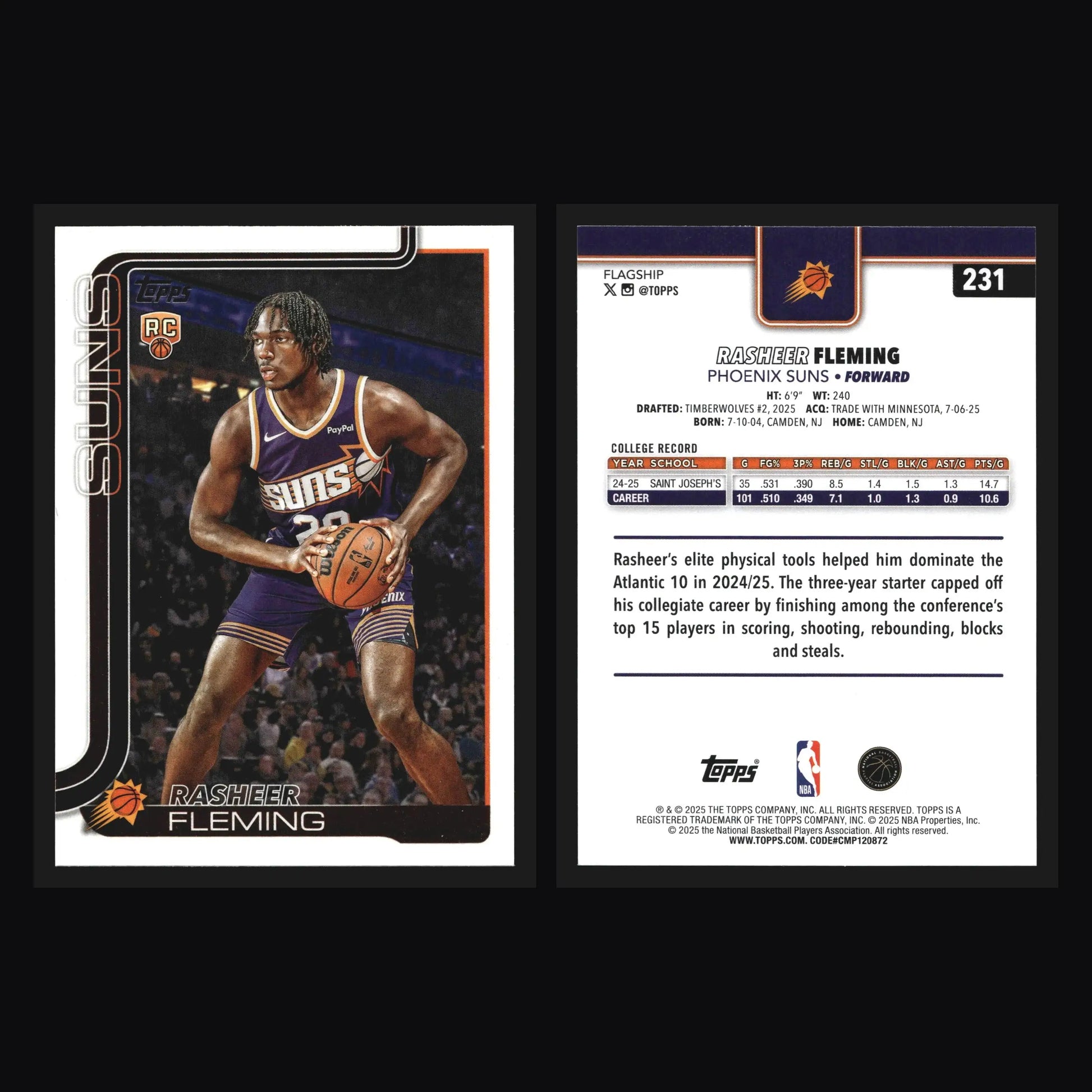 2025-26 Topps Rasheer Fleming #231 RC Phoenix Suns - Basketball Card Single