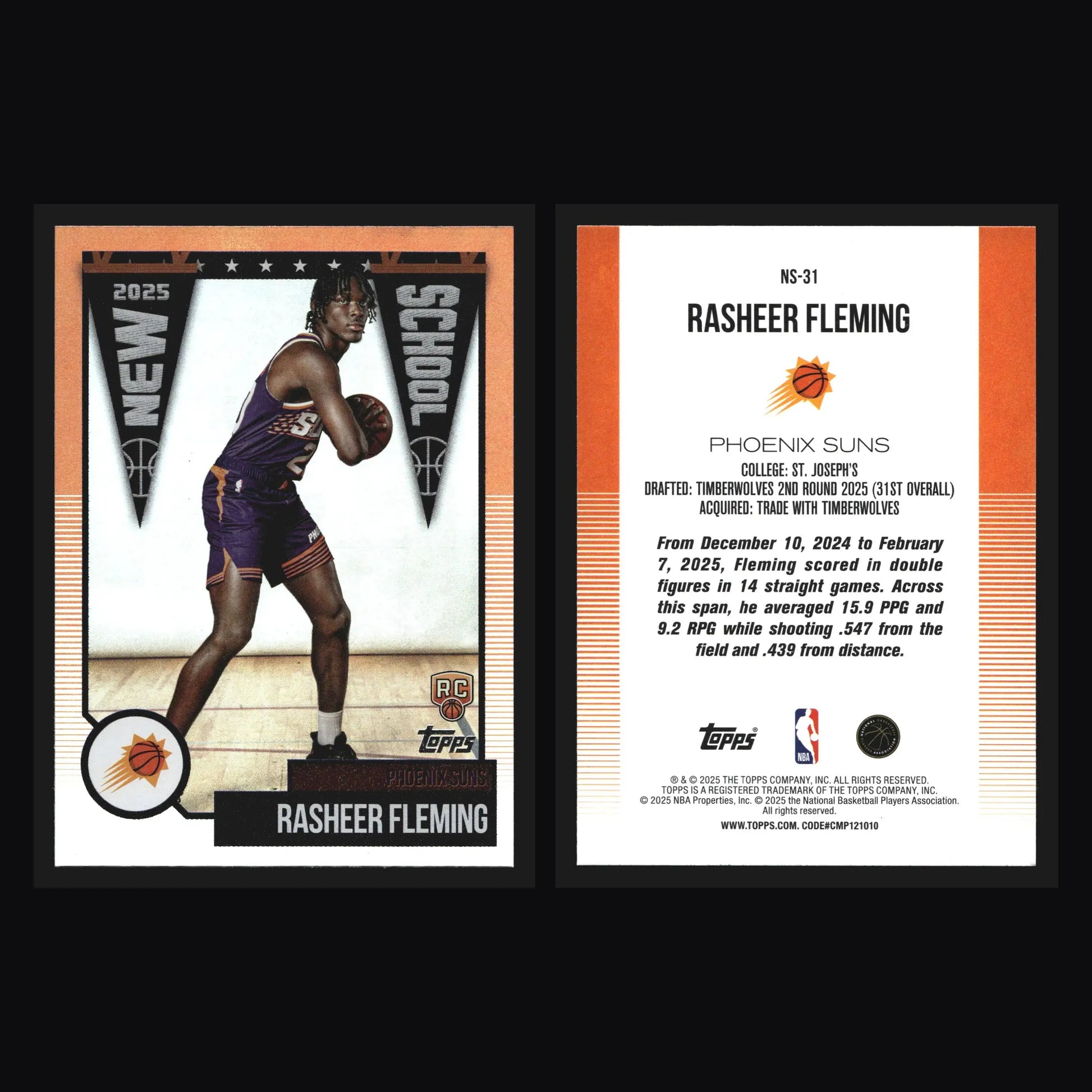 2025-26 Topps Rasheer Fleming #NS-31 New School Insert RC Phoenix Suns - Basketball Card Single