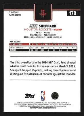 2025-26 Topps Reed Sheppard #178 Crackleboard Foil Houston Rockets - Basketball Card Single