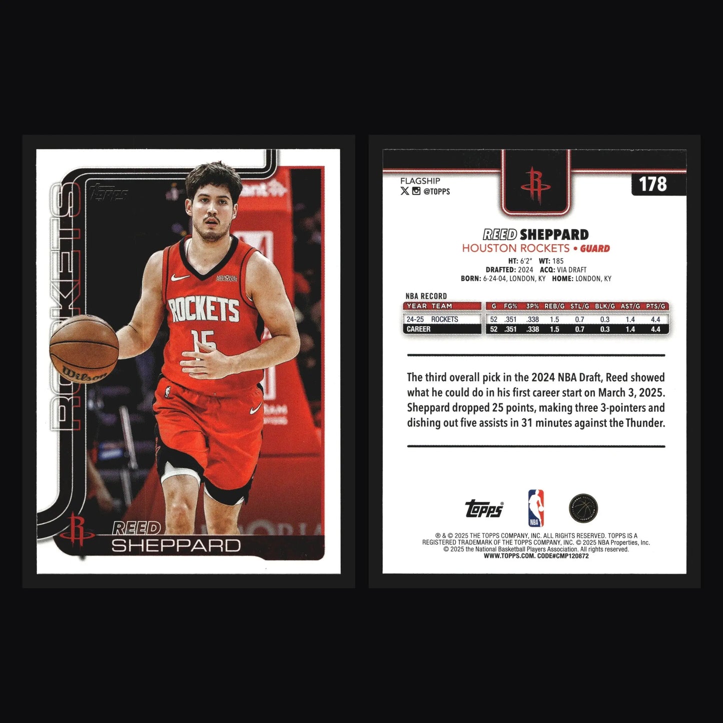 2025-26 Topps Reed Sheppard #178 Houston Rockets - Basketball Card Single
