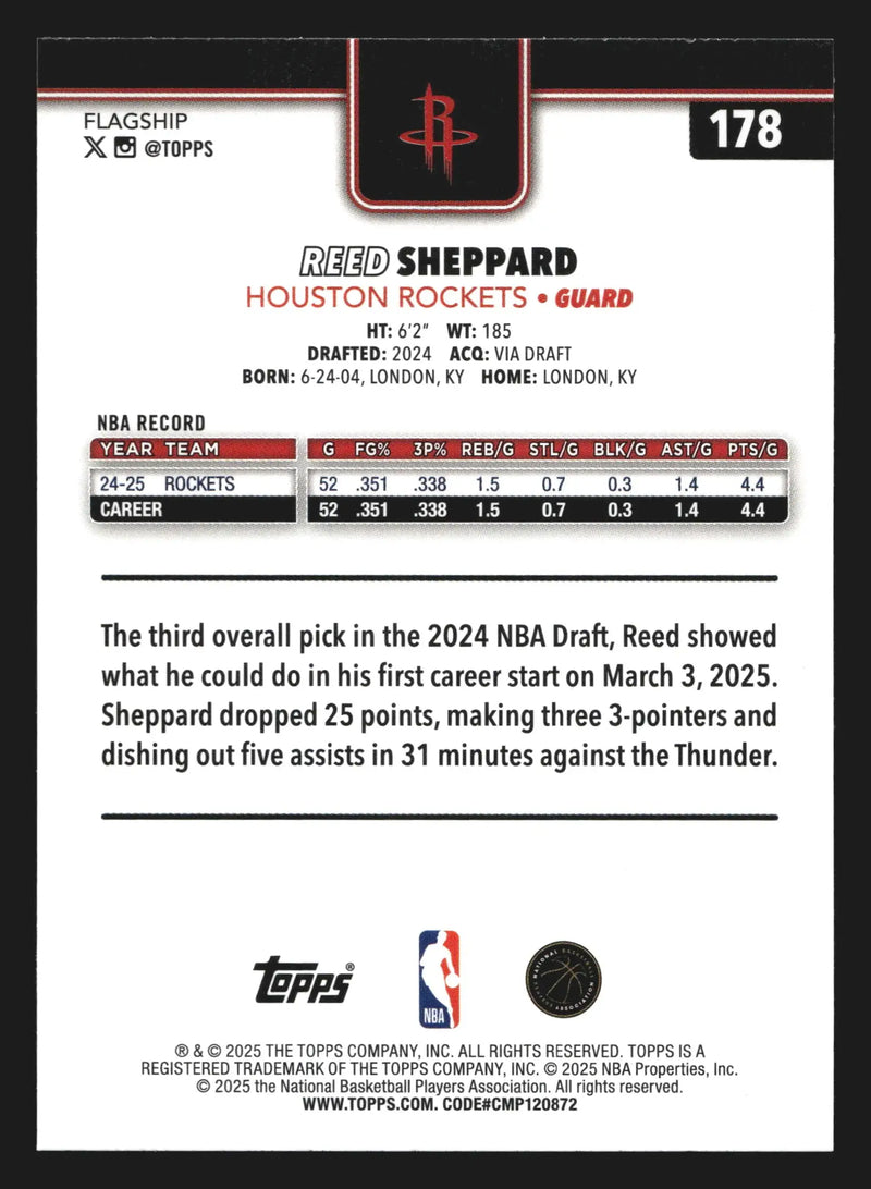 2025-26 Topps Reed Sheppard #178 Houston Rockets - Basketball Card Single