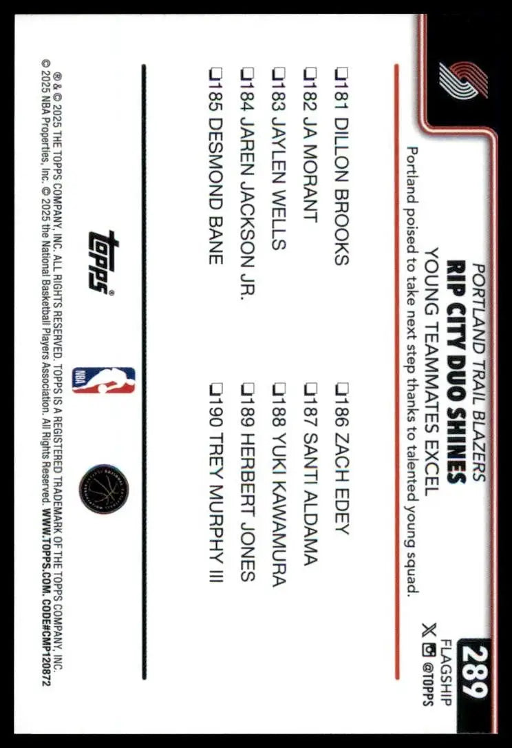 2025-26 Topps Rip City Duo Shines #289 Portland Trail Blazers Basketball Card - Basketball Card Single
