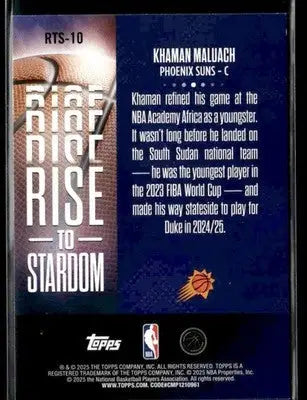 2025-26 Topps #RTS-10 Khaman Maluach Rise to Stardom - Basketball Card Single