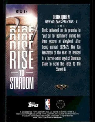 2025-26 Topps #RTS-13 Derik Queen Rise to Stardom - Basketball Card Single