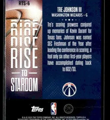 2025-26 Topps #RTS-6 Tre Johnson III Rise to Stardom Rainbow Foilboard - Basketball Card Single