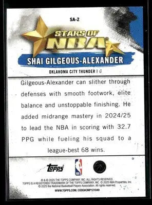 2025-26 Topps #SA-2 Shai Gilgeous-Alexander Stars of the NBA - Basketball Card Single
