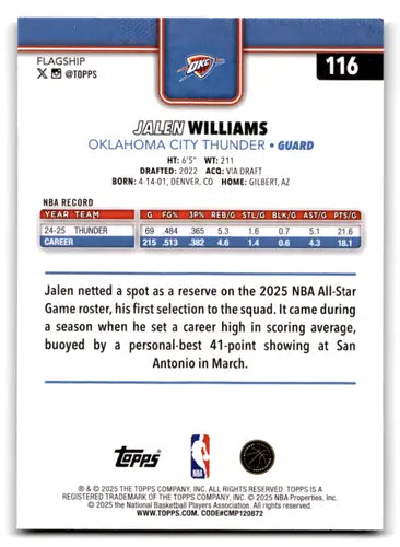 2025-26 Topps Sandglitter #116 Jalen Williams NM-MT Thunder ID:80786 - Basketball Card Single