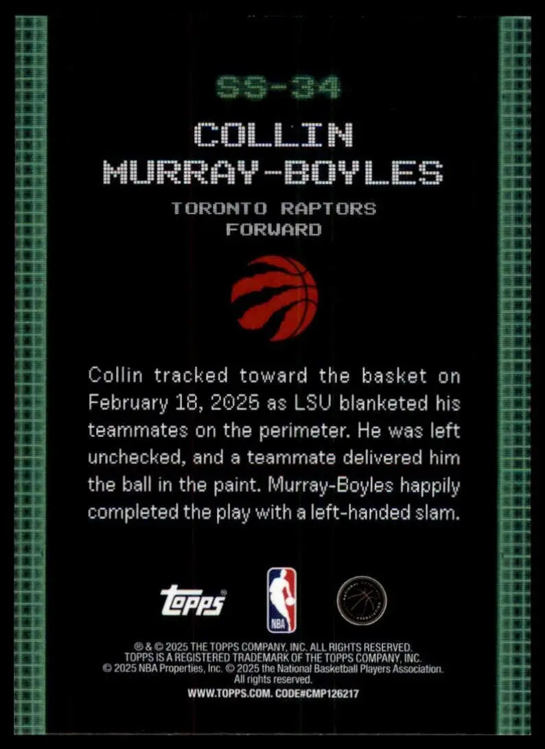2025-26 Topps Scan and Slam Collin Murray Boyles Rookie SS-34 Toronto Raptors