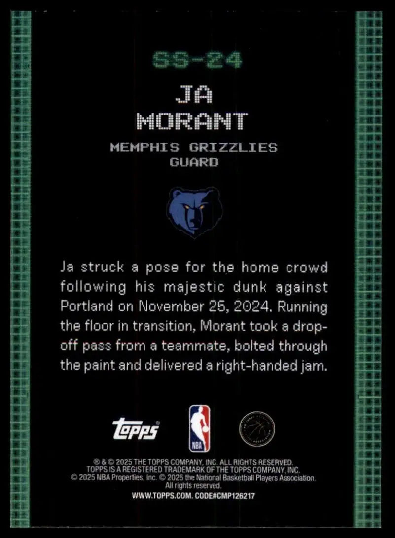 2025-26 Topps Scan and Slam Ja Morant #SS-24 Memphis Grizzlies Basketball Card - Basketball Card Single