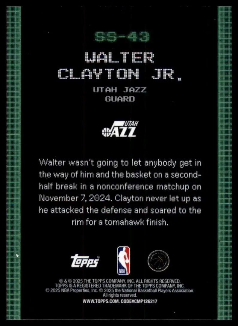 2025-26 Topps Scan and Slam Walter Clayton Jr Rookie #SS-43 Utah Jazz Basketball - Basketball Card Single