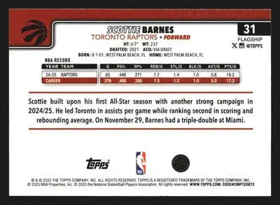 2025-26 Topps Scottie Barnes #31 Toronto Raptors - Basketball Card Single