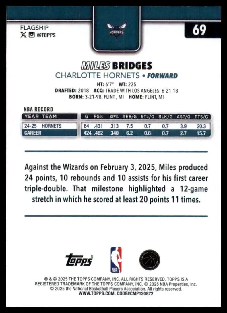 2025-26 Topps Season Tip Off Miles Bridges #69 Charlotte Hornets Basketball Card - Basketball Card Single