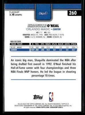 2025-26 Topps Shaquille O’Neal #260 Orlando Magic