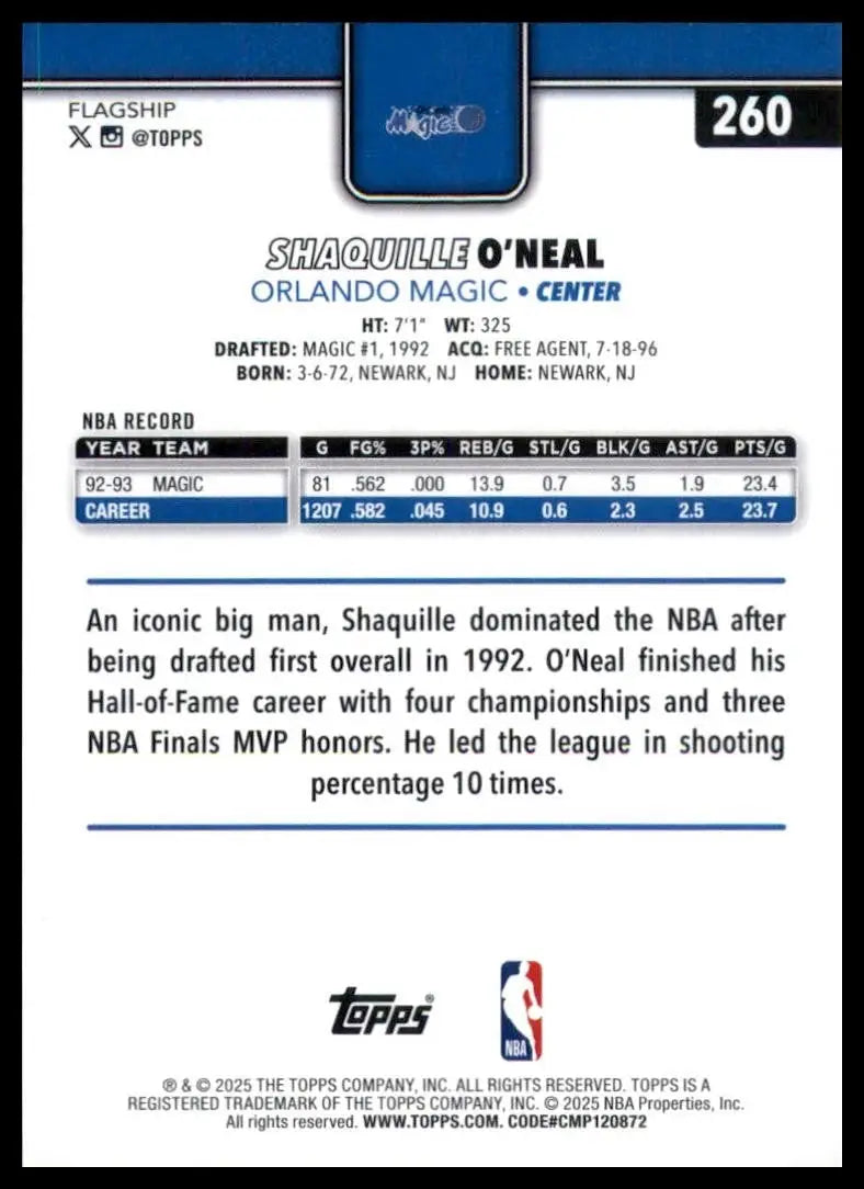 2025-26 Topps Shaquille ONeal #260 Orlando Magic Basketball Card NBA Sports - Basketball Card Single