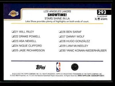 2025-26 Topps Showtime!: Stars Shine in #293 Los Angeles Lakers