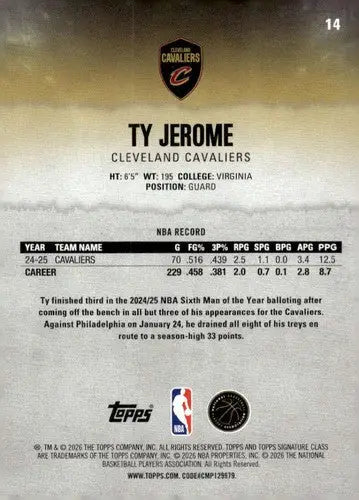 2025-26 Topps Signature Class #14 Ty Jerome NM Near Mint Cavaliers ID:83392