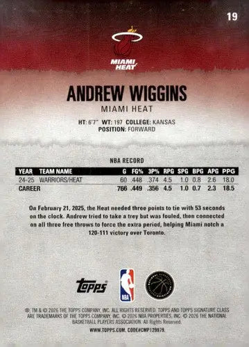 2025-26 Topps Signature Class #19 Andrew Wiggins NM Near Mint Heat ID:83394