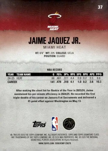 2025-26 Topps Signature Class #37 Jaime Jaquez Jr. NM Near Mint Heat ID:83399