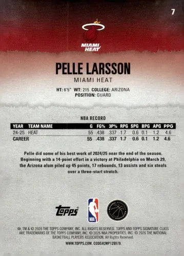 2025-26 Topps Signature Class #7 Pelle Larsson NM Near Mint Heat ID:83390