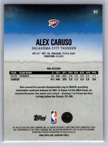 2025-26 Topps Signature Class Chrome #97 Alex Caruso NM Near Mint Thund ID:83418 - Basketball Card Single