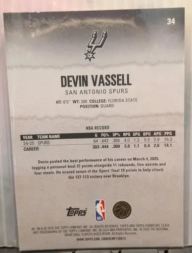 2025-26 Topps Signature Class Chrome Pandora Refractor #34 Devin Vassel ID:83386 - Basketball Card Single