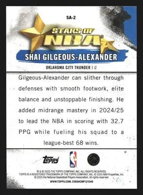 2025-26 Topps Stars of the NBA Shai Gilgeous-Alexander #SA-2 - Basketball Card Single