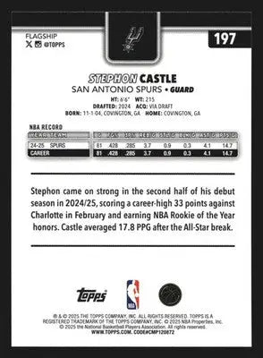 2025-26 Topps Stephon Castle #197 San Antonio Spurs - Basketball Card Single